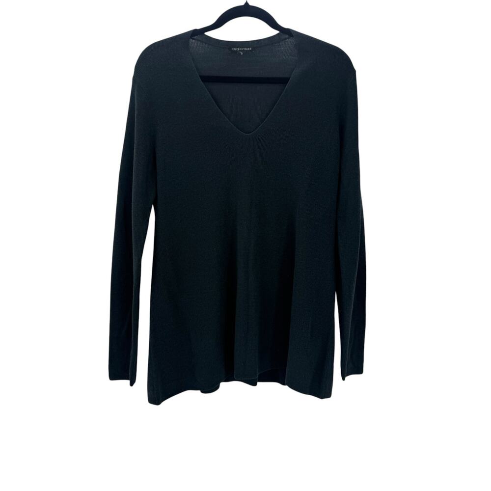 Eileen Fisher Superfine Merino V-Neck Tunic Top in Long Sleeve Green Size S